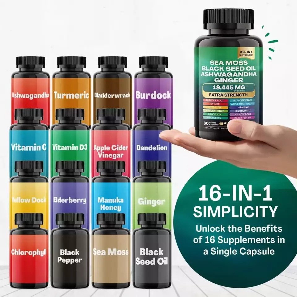 Sea Moss 7000Mg Black Seed Oil 4000Mg Ashwagandha 2000Mg Turmeric 2000Mg~